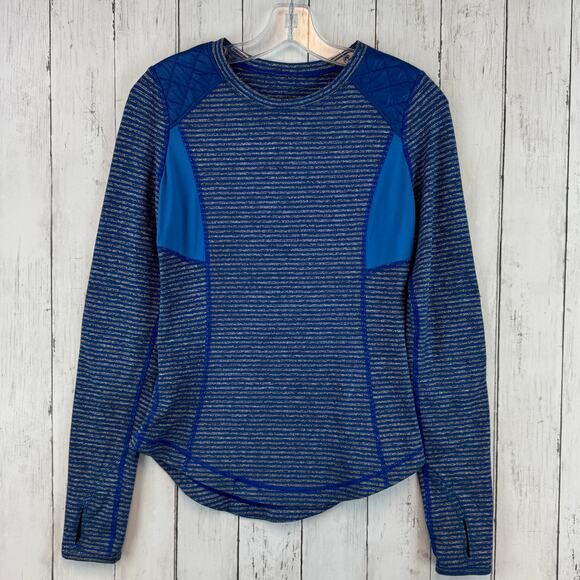 Lululemon Run Slope Stripe Limitless Blue Ice Queen Long Sleeve Shirt Size 4 - Picture 2 of 13
